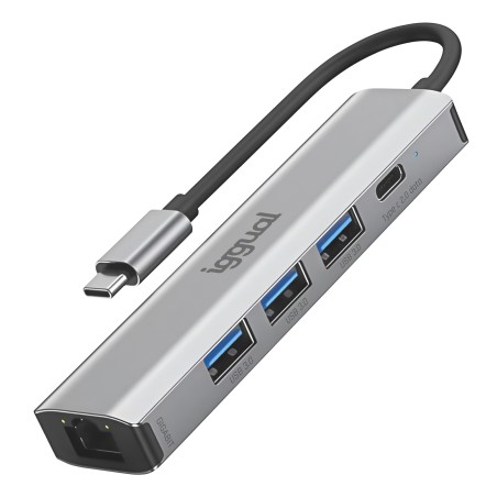 iggual IGG320181 hub de interfaz USB 3.2 Gen 1 (3.1 Gen 1) Type-A 5000 Mbit s Gris