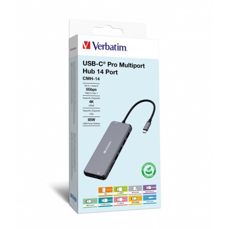 Verbatim CMH-14 USB Tipo C 5000 Mbit s Plata