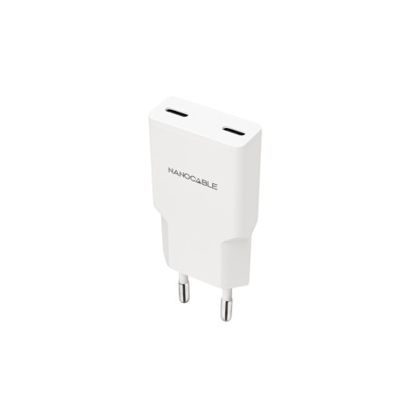 Nanocable Cargador 2xUSB-C PD 20W, Blanco