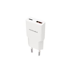 Nanocable Cargador USB-C PD 20W + USB-A QC 20W, Blanco