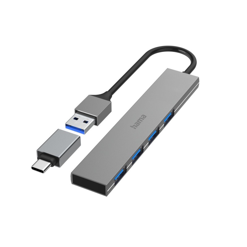Hama 00200141 hub de interfaz USB 3.2 Gen 1 (3.1 Gen 1) Type-A 5000 Mbit s Gris