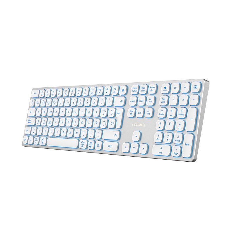 CoolBox TECLADO INALAMBRICO RETROILUMINADO MOONLIGHT KEY B431 USB-C+BT5.1+RF2.4G BLANCO DE ALUMINIO