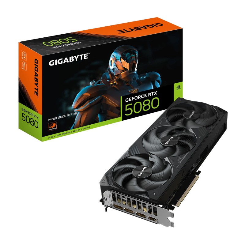 GIGABYTE GeForce RTX 5080 WINDFORCE SFF 16G Tarjeta Gráfica - 16GB GDDR7, 256 bits, PCI-E 5.0, 2617 MHz Core Clock, 3 x
