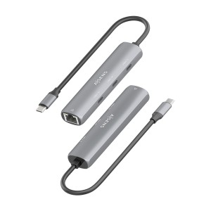 AISENS Dock USB-C A Ethernet Gigabit + Hub 3xUSB-C, Gris, 15cm