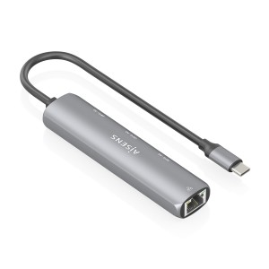 AISENS Dock USB-C A Ethernet Gigabit + Hub 3xUSB-A, Gris, 15cm