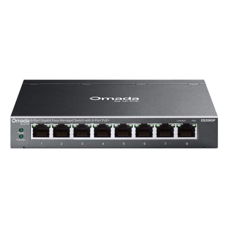 TP-Link Omada ES208GP switch Gestionado L2 Gigabit Ethernet (10 100 1000) Energía sobre Ethernet (PoE) DIN rail Negro
