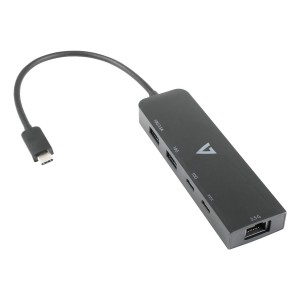 V7 Adaptador Ethernet 2.5 G USB-C macho a USB A hembra x 2, USB-C hembra x1, RJ45 hembra x1 negro