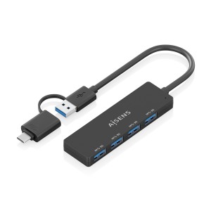 AISENS Hub USB 3.1 USB-C USB-A, USB-C M+USB-A M-4xTIPO A H, Negro, 15cm