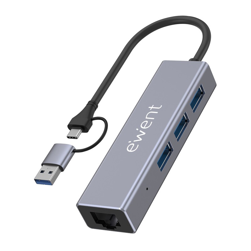 Ewent EW1159 hub de interfaz USB 3.2 Gen 1 (3.1 Gen 1) Type-A + Type-C 5000 Mbit s Gris