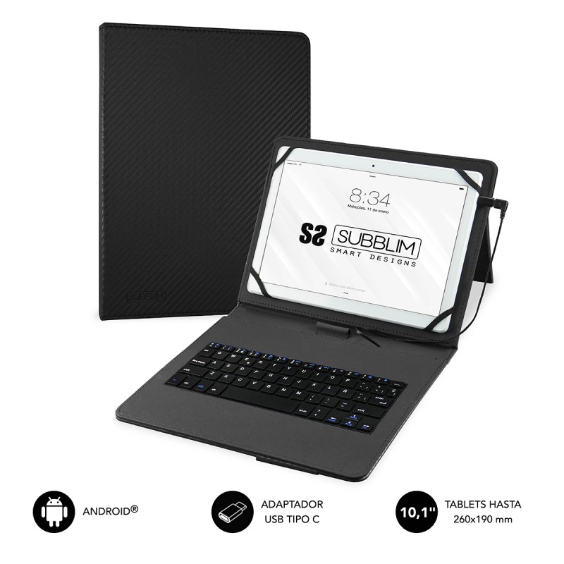 Funda con Teclado Micro USB - USB C KEYTAB PRO USB 10,1" Black