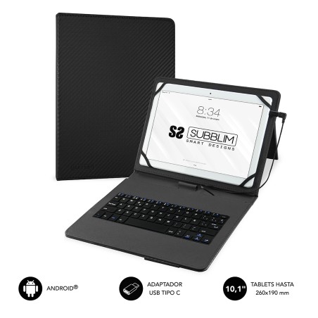 Funda con Teclado Micro USB - USB C KEYTAB PRO USB 10,1" Black