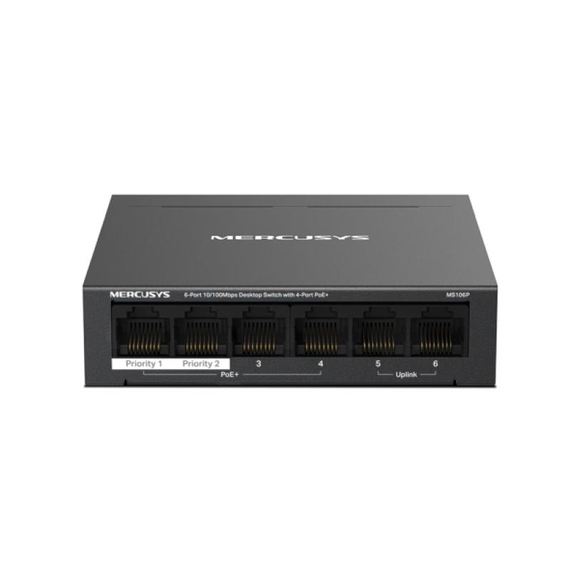 MS106P switch No administrado Fast Ethernet (10/100) Energía sobre Ethernet (PoE) Montaje en pared/escritorio Negro