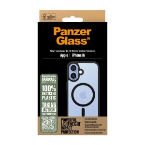 PanzerGlass ® HardCase Transparent w. Black MagSafe & Frame iPhone 16 funda para teléfono móvil Negro