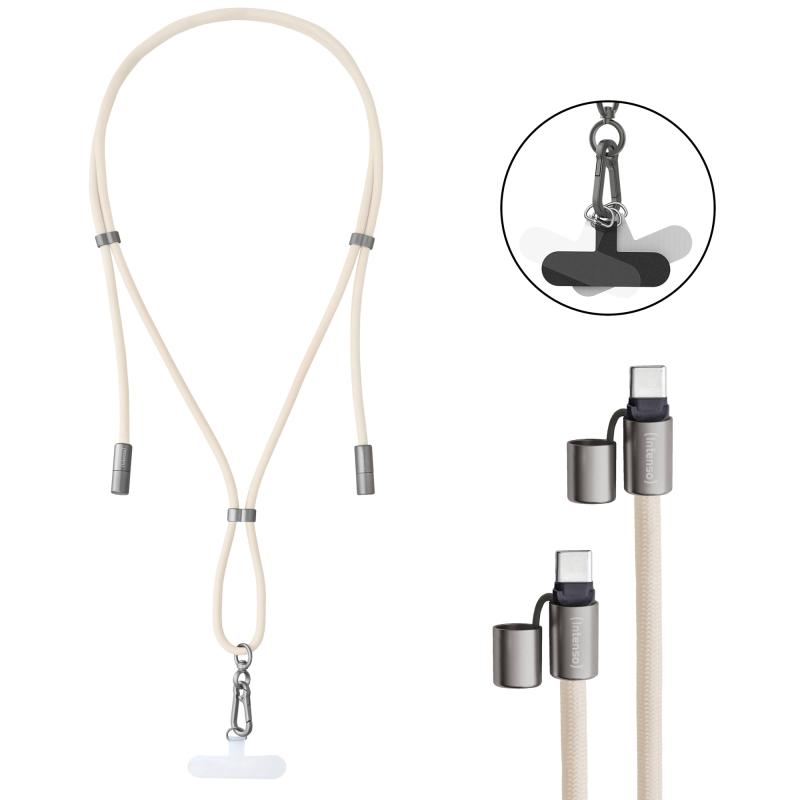 Handykette als Lade- + Datenkabel USB-C bis 1,65m beige cable USB USB C