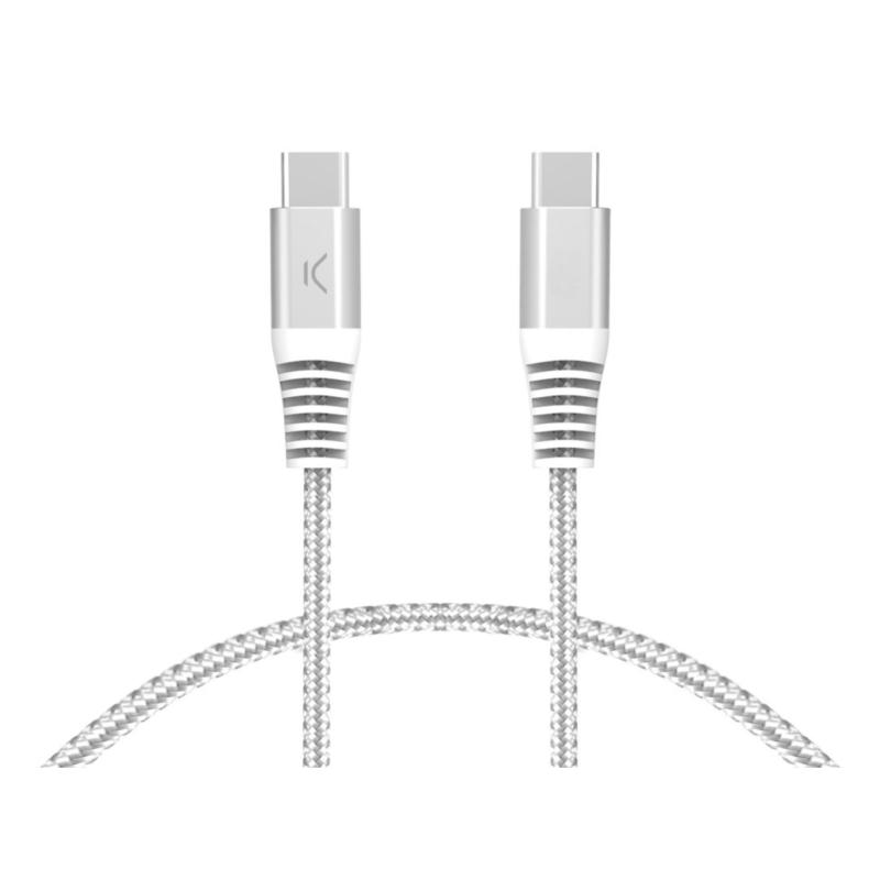 Cable de carga y datos USB-C a USB-C 60W, Power Delivery, Carga ultra rápida, Trenzado, Cubiertas reforzadas, 2m, Blanco