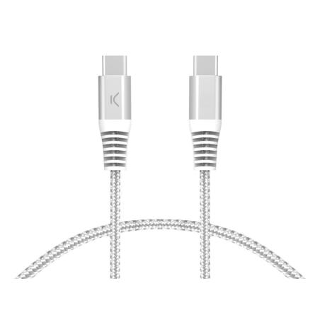 Cable de carga y datos USB-C a USB-C 60W, Power Delivery, Carga ultra rápida, Trenzado, Cubiertas reforzadas, 2m, Blanco