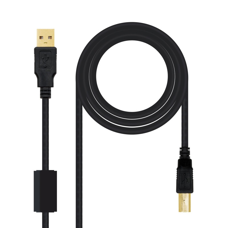 Nanocable CABLE USB 2.0 IMPRESORA HQ CON FERRITA, TIPO A M-B M, NEGRO, 5.0 M