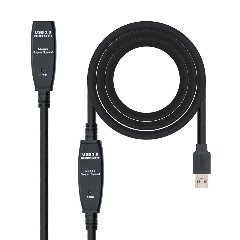 Nanocable Cable USB 3.0 prolongador con amplificador, tipo A M-A H, 10m