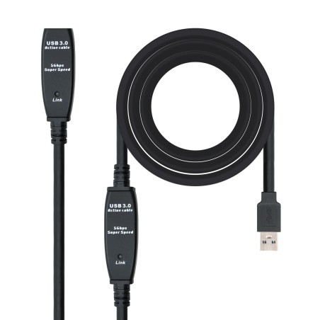 Nanocable Cable USB 3.0 prolongador con amplificador, tipo A M-A H, 10m