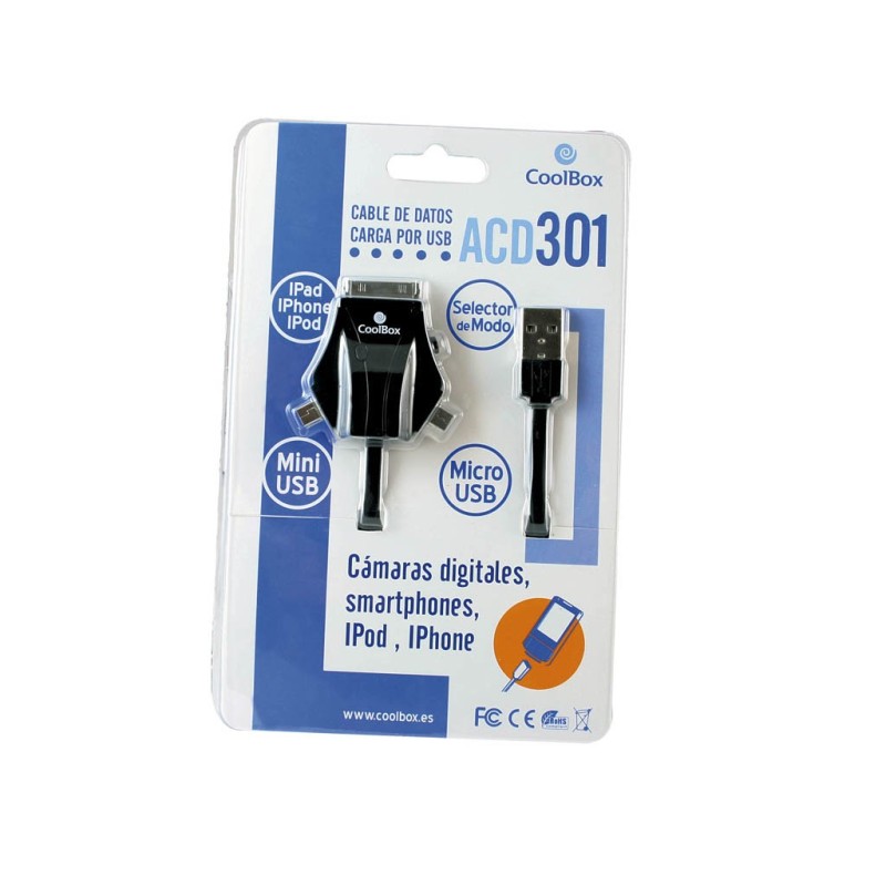 CoolBox ACD 301 cable USB 1 m microUSB miniUSB Apple iPhone Negro