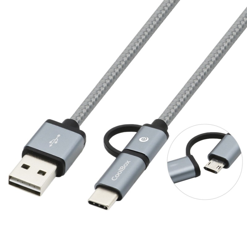 CoolBox COO-CAB-U2MC-GR cable USB USB 2.0 1 m USB A USB C Micro-USB B Gris