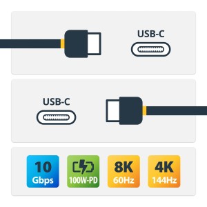 StarTech.com Cable de 50cm USB-C con Tornillo Superior de Fijación -10Gbps - Cable Tipo C USB 3.2 Gen 2 - con Carga por Entrega