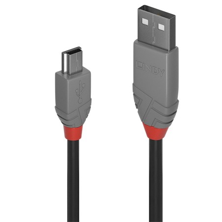 Lindy 36722 cable USB USB 2.0 1 m USB A Mini-USB B Negro, Gris
