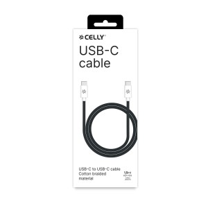 Celly USBCUSBCCOTTBK cable USB 1,5 m USB C Negro, Blanco