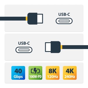 StarTech.com Cable USB4 de 1m - Cable USB-C Certificado USB-IF 40Gbps - Cable USB Tipo C - Power Delivery PD de 100W 5A - Modo