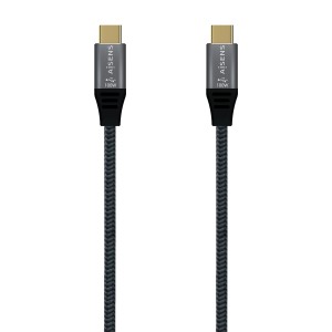 AISENS – USB 3.2 Gen2x2 Aluminum Cable 20Gbps 8K@30Hz 5A 100W E-Mark, Type USB-C M-USB-C M, Grey, 1.5 m