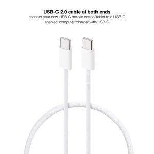 Nanocable Cable USB-C 2.0 60W 3A, USB-C M-USB-C M, Blanco, 1 m