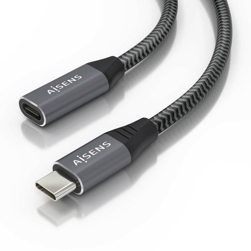 AISENS Cable USB 3.2 Gen2x2 Aluminio 20Gbps 8K@30Hz 5A 100W, Tipo USB-C M-USB-C H, Gris, 1.5 m
