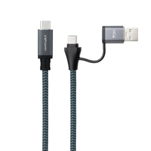 Nanocable Cable USB 3.2 Gen2x2 20Gbps 5A 100W, USB-C+USB-A M a USB-C M, Gris Negro, 1.5m