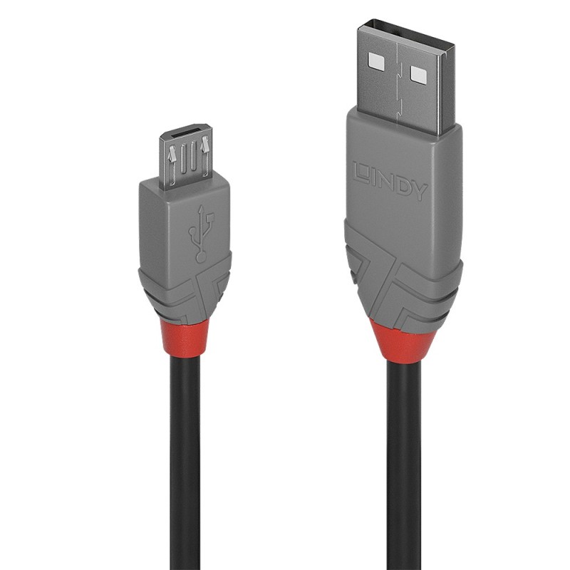 Lindy 36730 cable USB USB 2.0 0,2 m USB A Micro-USB B Negro, Gris