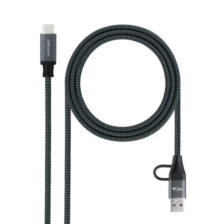 Nanocable Cable USB 3.2 Gen2x2 20Gbps 5A 100W, USB-C+USB-A M a USB-C M, Gris Negro, 2m