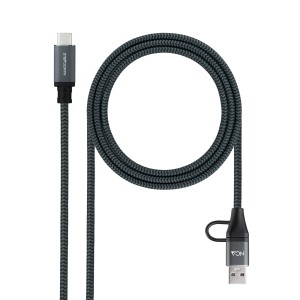 Nanocable Cable USB 3.2 Gen2x2 20Gbps 5A 100W, USB-C+USB-A M a USB-C M, Gris Negro, 2m