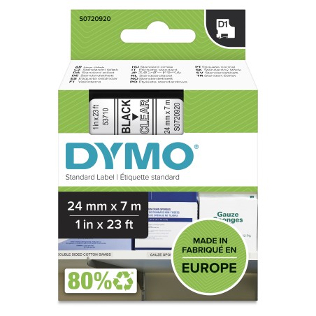 DYMO D1 etiquetas auténticas | impresión negra sobre fondo transparente | 24 mm × 7 m | etiquetas autoadhesivas para