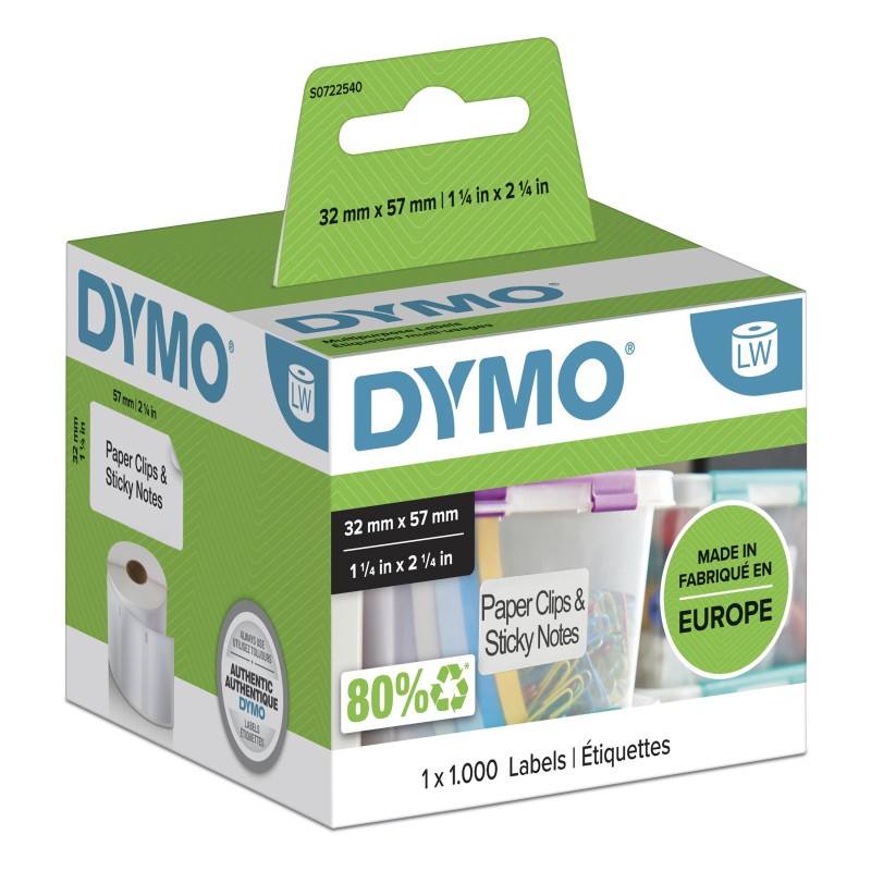 DYMO LW etiquetas auténticas multiusos | 57 mm × 32 mm | rollo de 1000 etiquetas con reverso fácil de retirar | autoadhesivas |