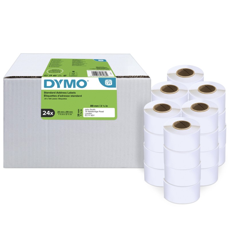 DYMO LW etiquetas auténticas de dirección | 28 mm × 89 mm | 24 rollos de 130 etiquetas con reverso fácil de retirar (3120