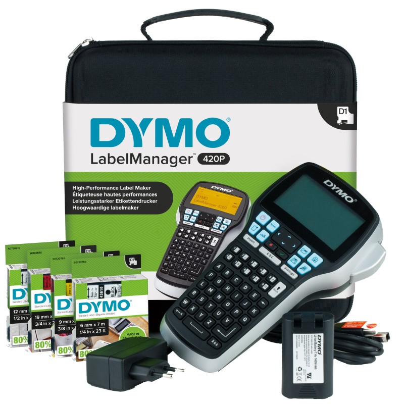 DYMO LabelManager 420P kit de etiquetadora | Impresora de etiquetas portátil y recargable de alto rendimiento | teclado ABCcon