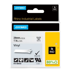 DYMO Rhino Etiquetas industriales de vinilo | 24 mm x 5,5 m | Impresión en negro sobre blanco | Autoadhesivas | Para