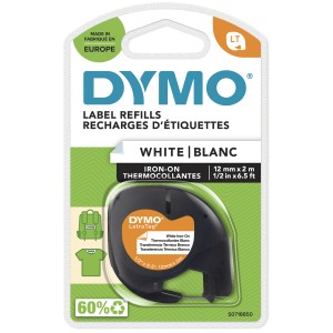 DYMO LT etiquetas auténticas para ropa | Negro sobre blanco | 12 mm x 2m | Hierro en las etiquetas de tela para las