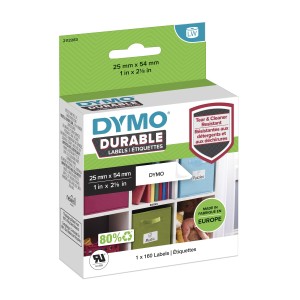 DYMO LW auténticas etiquetas durables | 25mm × 54mm | rollo de 160 etiquetas autoadhesivas "White Poly" | Etiquetas que duran