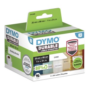 DYMO LW auténticas etiquetas durables | 25mm × 89mm | 2 rollos de 350 etiquetas "White Poly" (700 unidades) | Etiquetas que