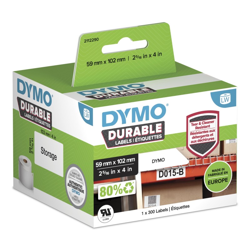 DYMO LW auténticas etiquetas durables | 59mm × 102mm | rollo de 300 etiquetas autoadhesivas "White Poly" | Etiquetas que duran