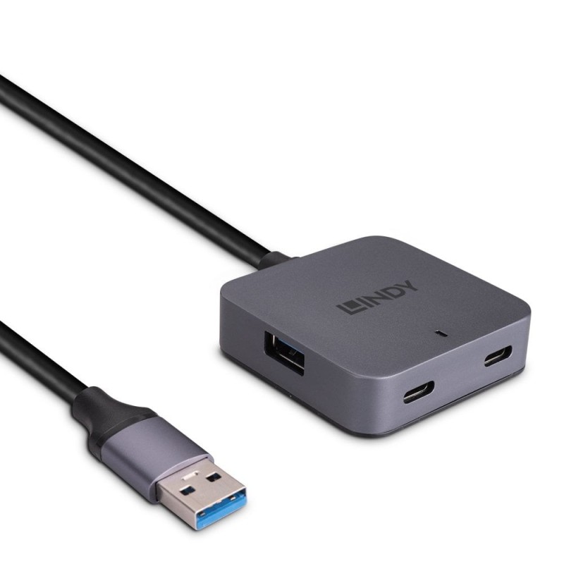 Lindy 43388 hub de interfaz USB 3.2 Gen 1 (3.1 Gen 1) Type-A 5000 Mbit s Negro, Gris