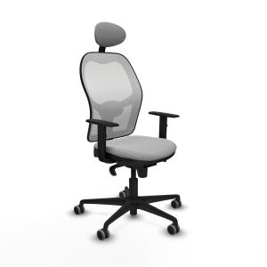 Jorquera sincro malla blanca bali gris claro brazos 1D base nailon cabecero fijo ruedas 65mm engomada