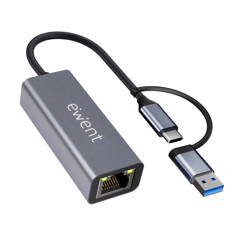 Ewent EW9819 hub de interfaz USB 3.2 Gen 1 (3.1 Gen 1) Type-A + Type-C 1000 Mbit s Gris