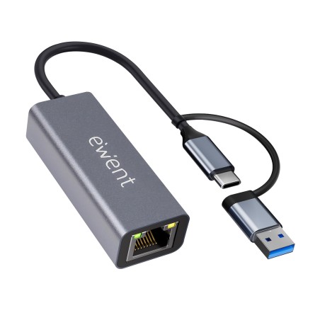 Ewent EW9819 hub de interfaz USB 3.2 Gen 1 (3.1 Gen 1) Type-A + Type-C 1000 Mbit s Gris