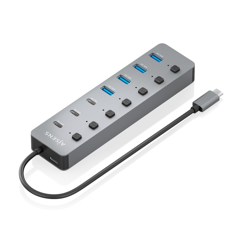 AISENS Hub USB3.2 Gen2 10G USB-C, USB-C M-4xUSB-A H+3xUSB-C H+1xUSB-C H PD3.0 100W, Gris, 30cm